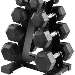 Rubber Coated Hex Dumbbell Weight Set with A-Frame Rack, 100LBs Total (5-20 lbs Pairs)