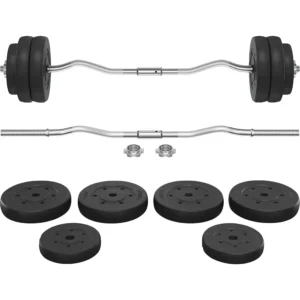 Curl Bar Set with 44LB Weights - Chrome Finish and Black Color