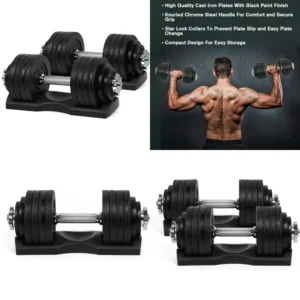 Adjustable Dumbbell Set - 105LBs to 200LBs - Includes Resting Trays